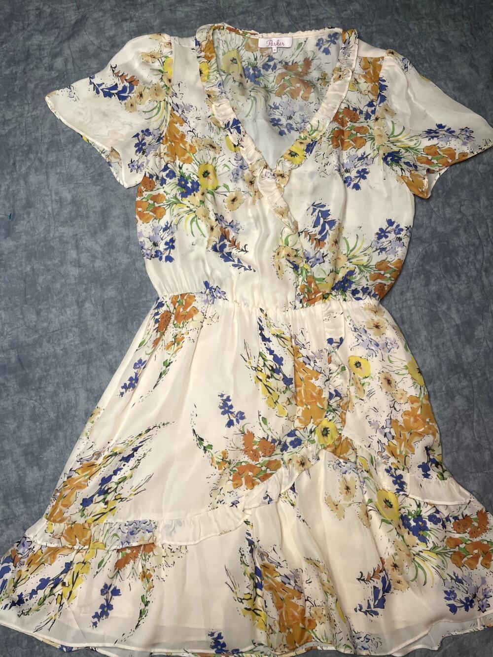 Parker Watercolor Floral Ruffle Silk Blend Dress XS Style P0D6250SBP